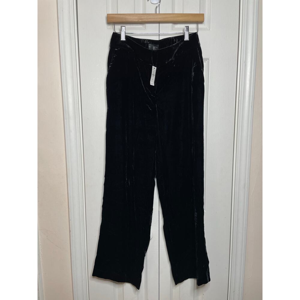 NEW Talbots Womens 2P Velvet Velour Pants Black Petite Straight Leg Trouser